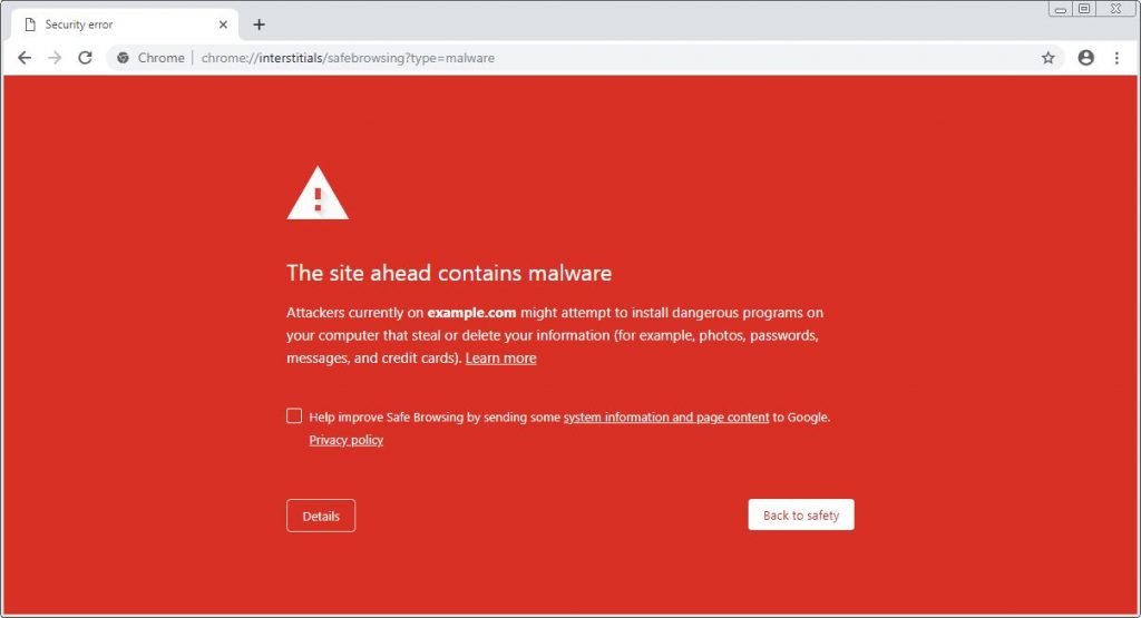this site ahead contains malware- google chrome warning